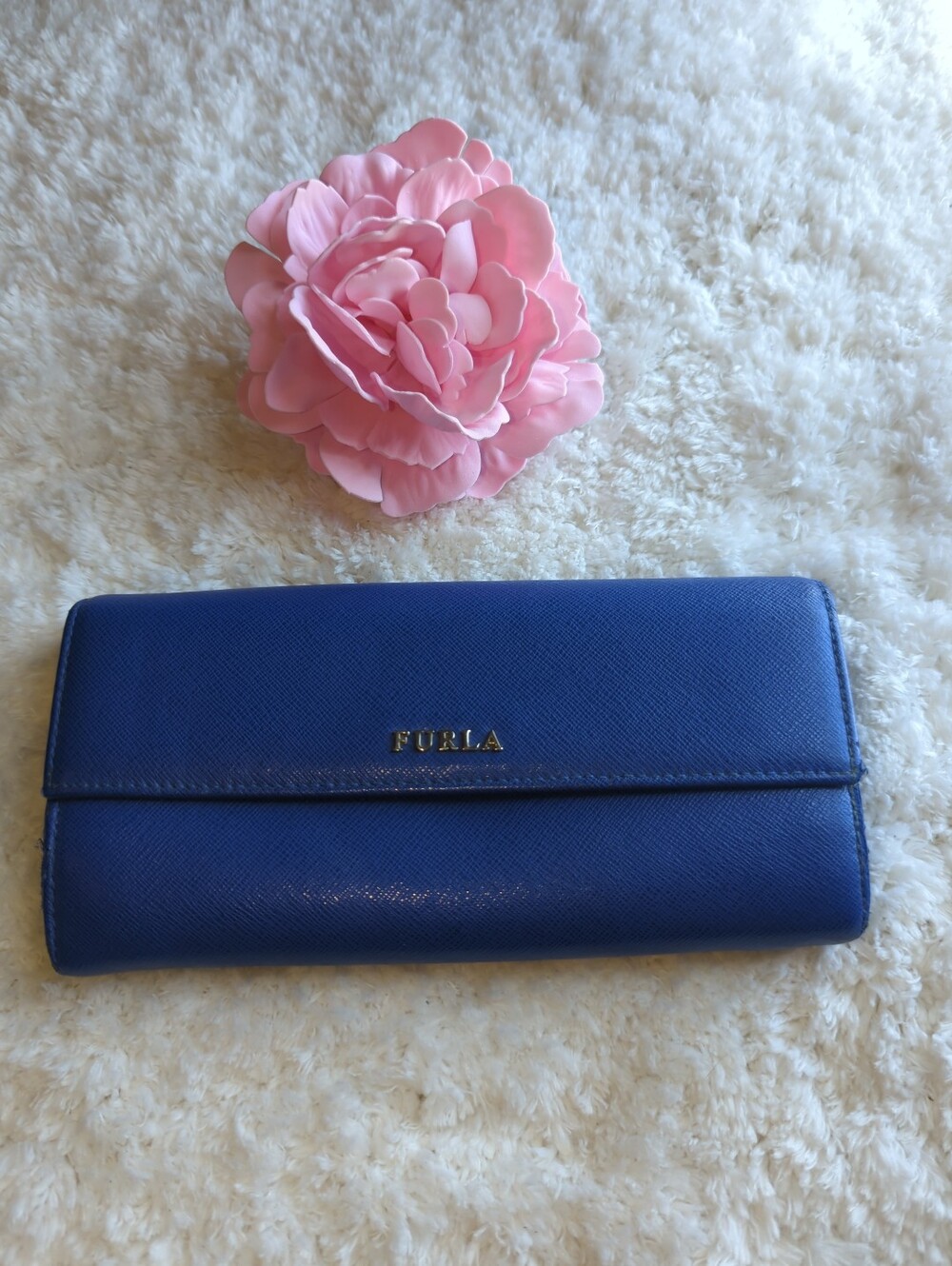 Furla Saffiano Leather Continental Wallet in Blue